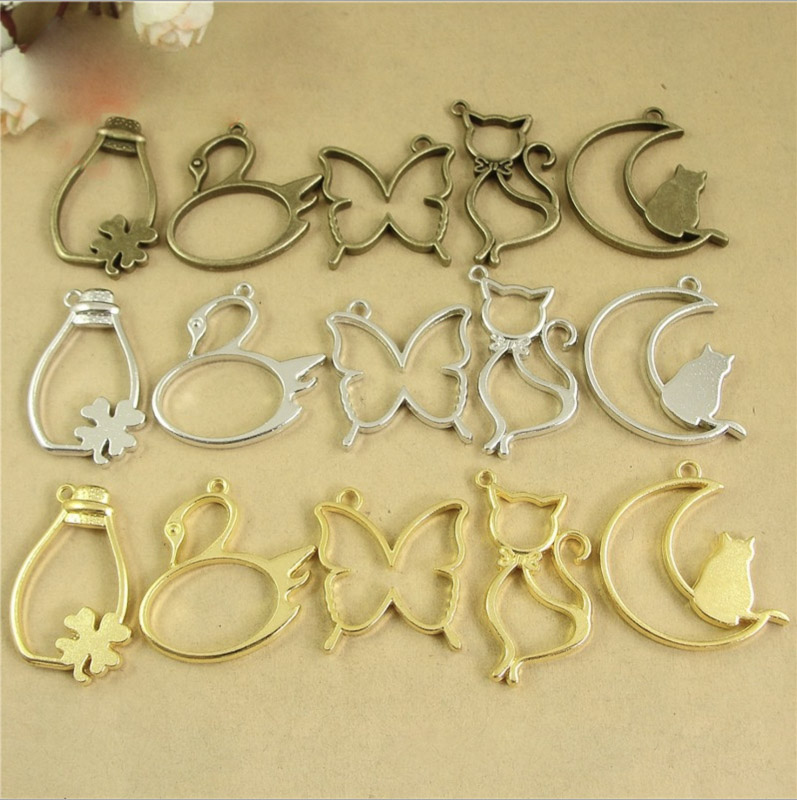 Bezels Pendant Resin - 5 قطعة القط القمر شكل الإطار