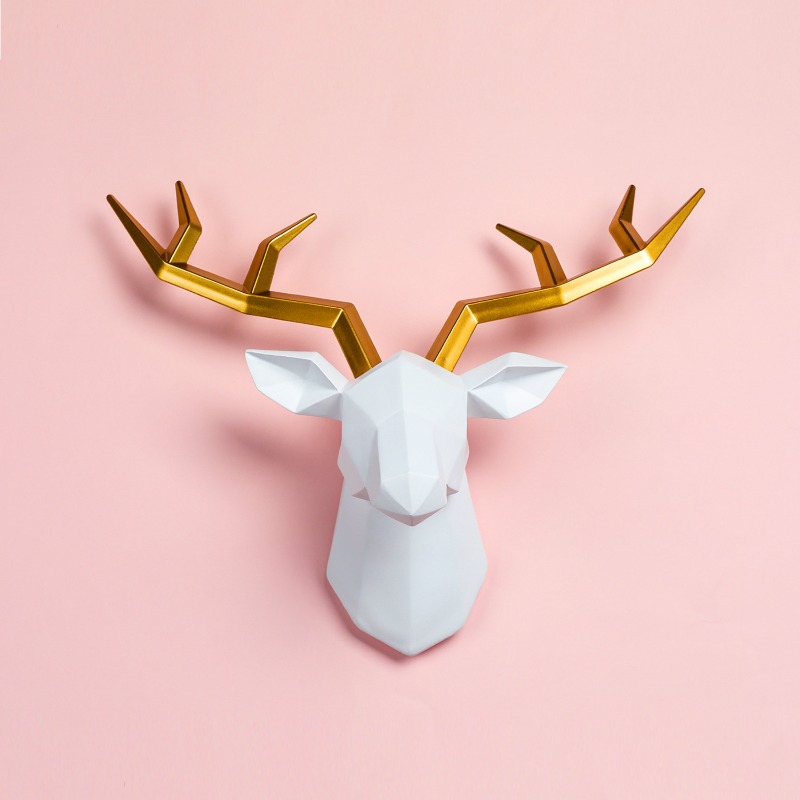 Resin Art Sculptures - تمثال رأس غزال للتعليق على الحائط،