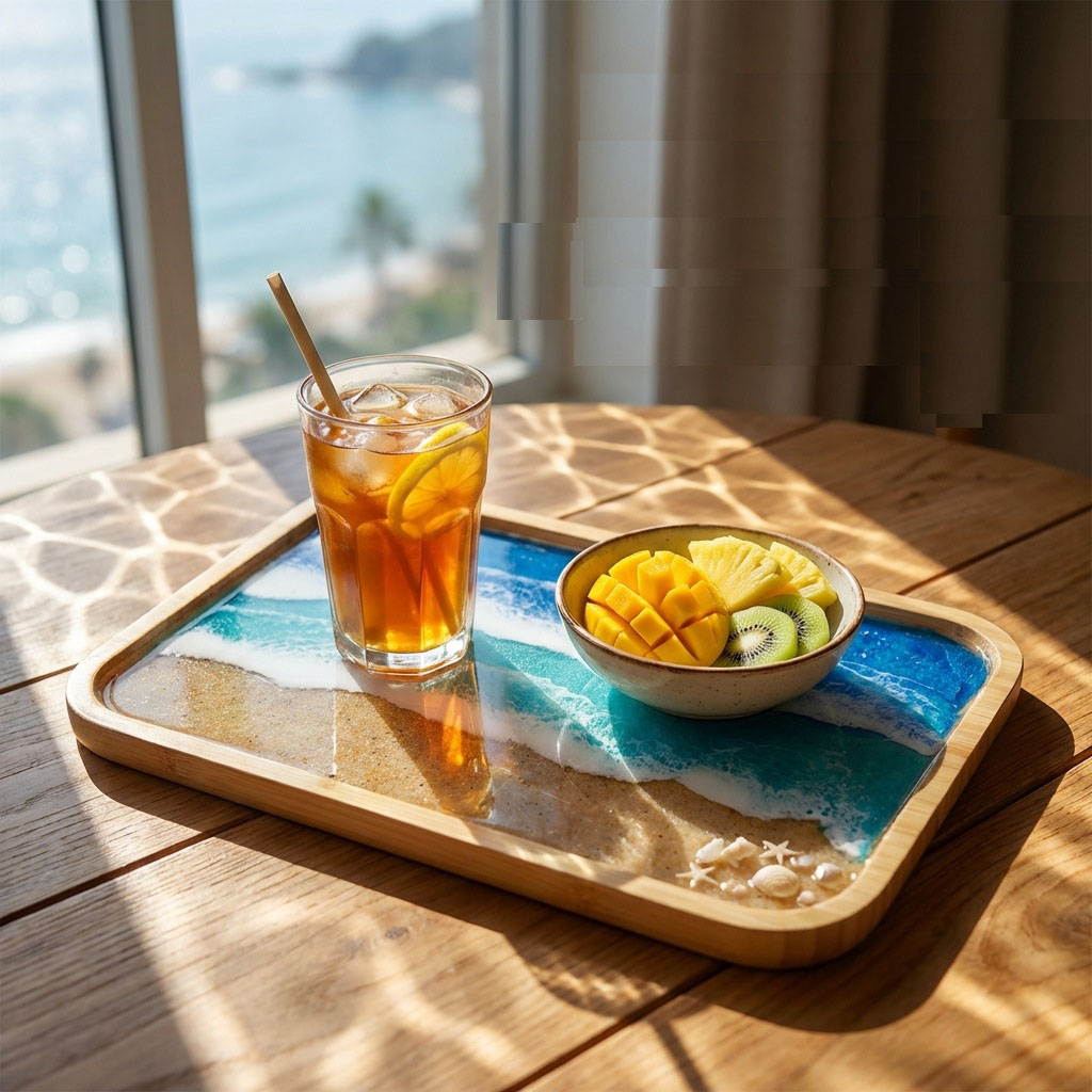 صينية ديكور خشبية من راتنج الإ - مراجعة Resin Art Dining Table وسعره