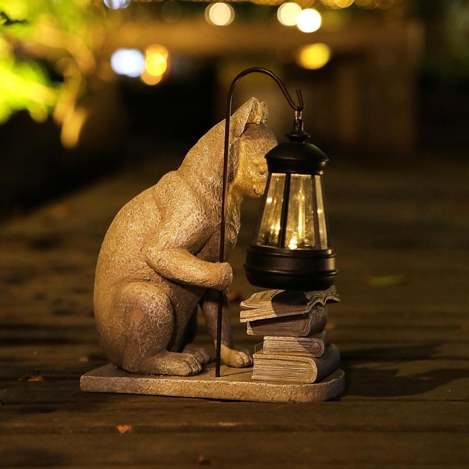 القط الشمسية حديقة تمثال صغير  - مراجعة Resin Art Sculptures وسعره