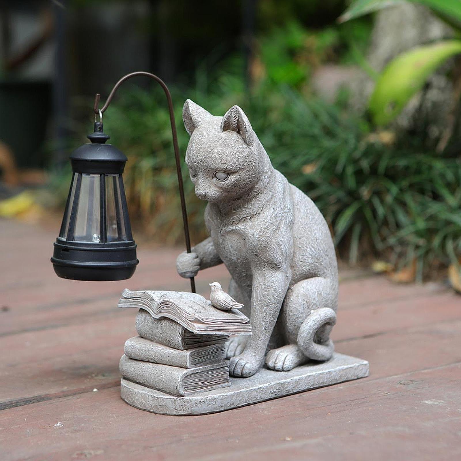 القط الشمسية حديقة تمثال صغير  - مراجعة Resin Art Sculptures وسعره