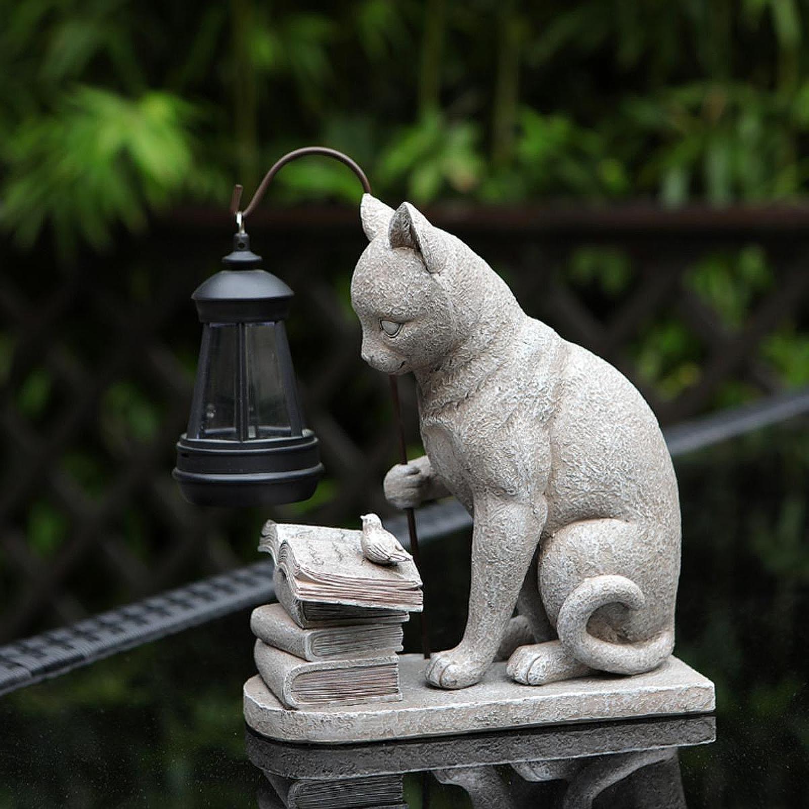 القط الشمسية حديقة تمثال صغير  - مراجعة Resin Art Sculptures وسعره